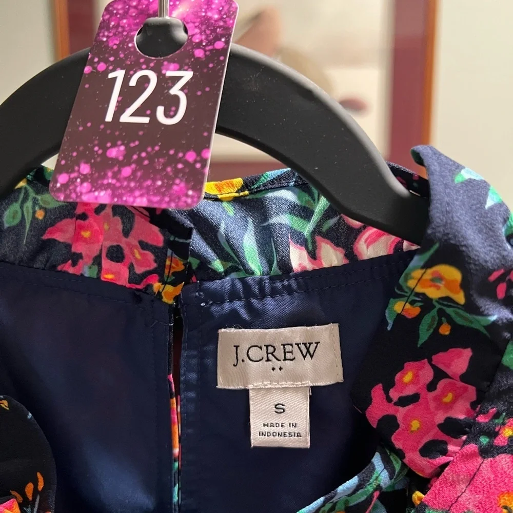 J. Crew Floral Sleeveless Blouse - Pink, Orange, Green on Navy Blue #123